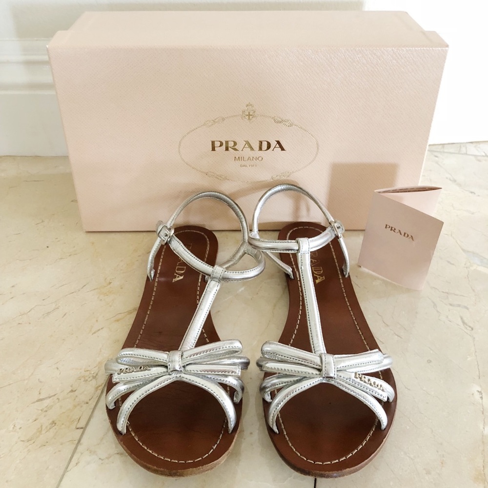 Prada Bow T Strap Sandals